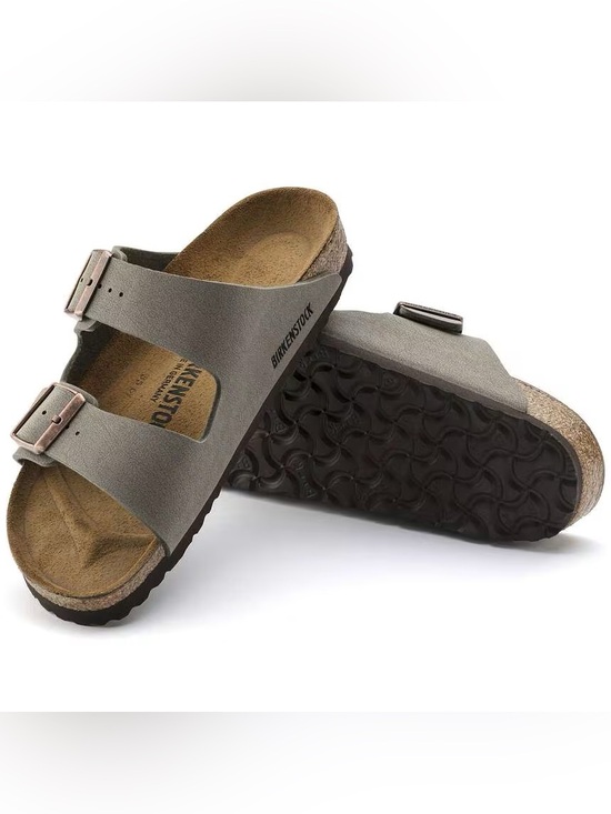Birkenstock Shoes - Birkenstock Women’s Two-Strap Sandals in Gray with Brown Footbed
